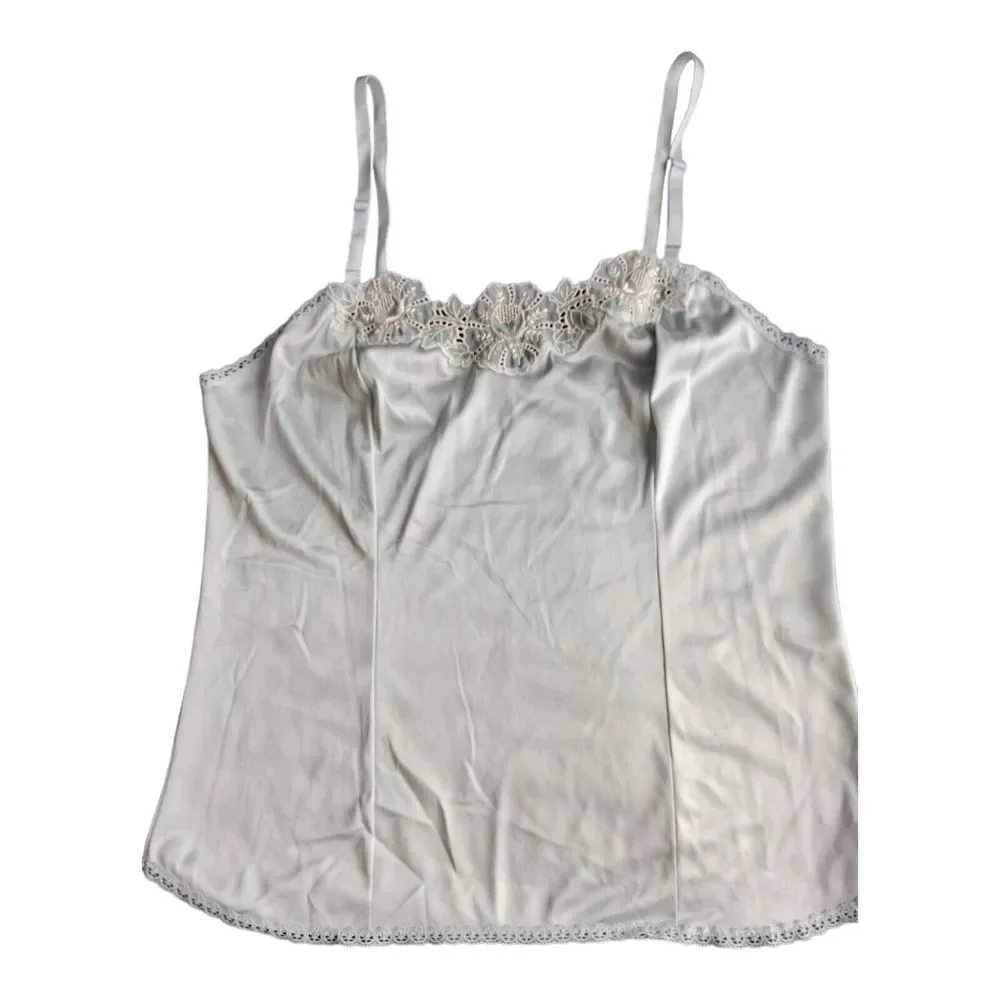 Vintage VANITY FAIR Women's Light Blue Camisole Slip Size 34 Lace Trim USA